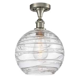 Athens Deco Swirl 10 in. 1-Light Brushed Satin Nickel Semi-Flush Mount with Clear Deco Swirl Glass Shade