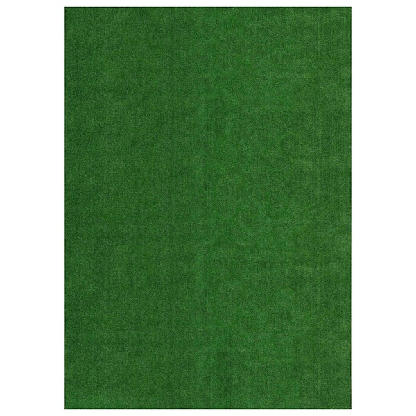 Ottomanson Turf Collection Waterproof Solid Grass 7x13 Indoor/Outdoor Artificial Grass Rug, 6 ft. 6 in. X 13 ft. 1 in., Green