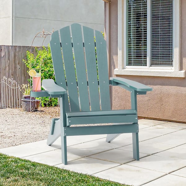 Sonkuki Lake Blue Folding Adirondack Chair, Waterproof HIPS High Load Capacity Patio Chair with Wide Armrests (1-Piece)