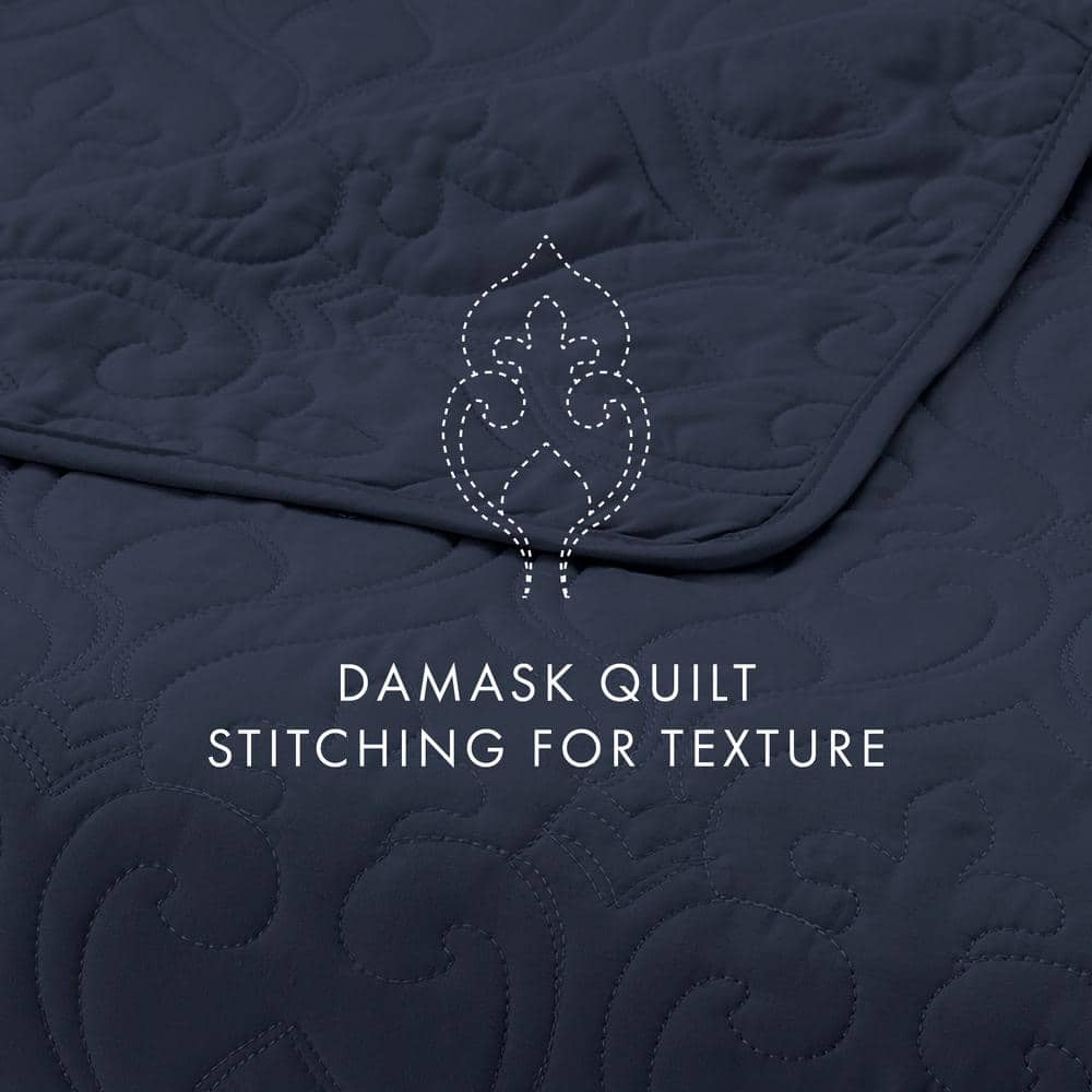 Navy Full Microfiber Quilted Coverlet Set