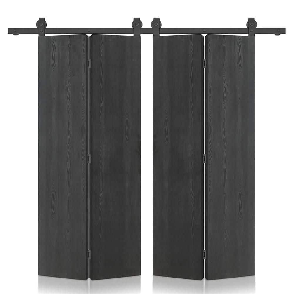 72 in. x 90 in. Hollow Core Black Composite Textured Double Bi-fold Door with Sliding Barn Door Hardware Kit price history on PriceWatchPro