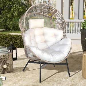 Wicker Outdoor Lounge Chair with Off White Cushions