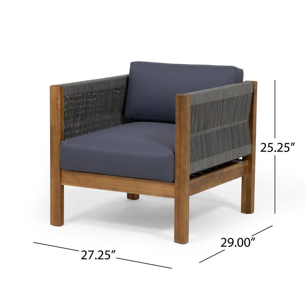 Teak Brown Acacia Wood Lounge Chairs with Gray Cushions