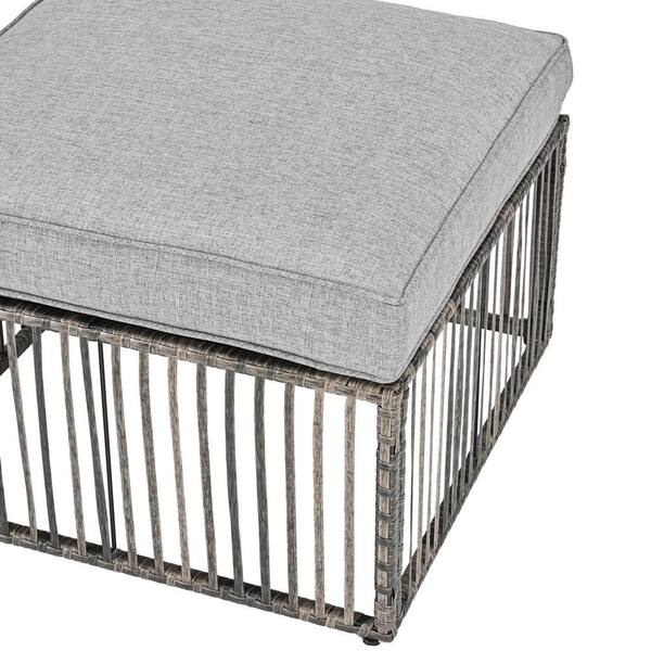 Patio Festival Wicker Outdoor Ottoman with Gray Cushion PF22195 The