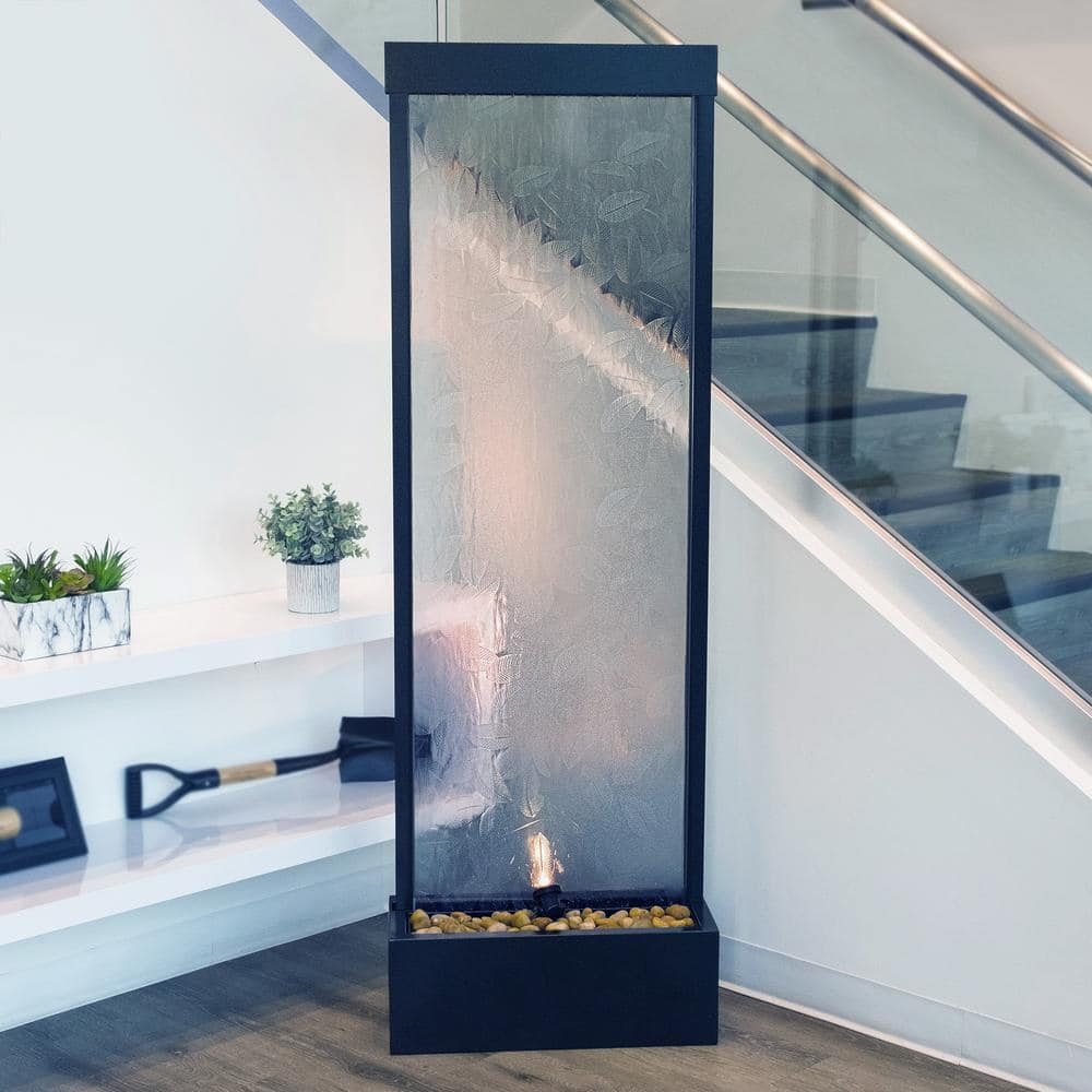 72" Clear Glass and Aluminum Waterfall Fountain with Embossed Leaves