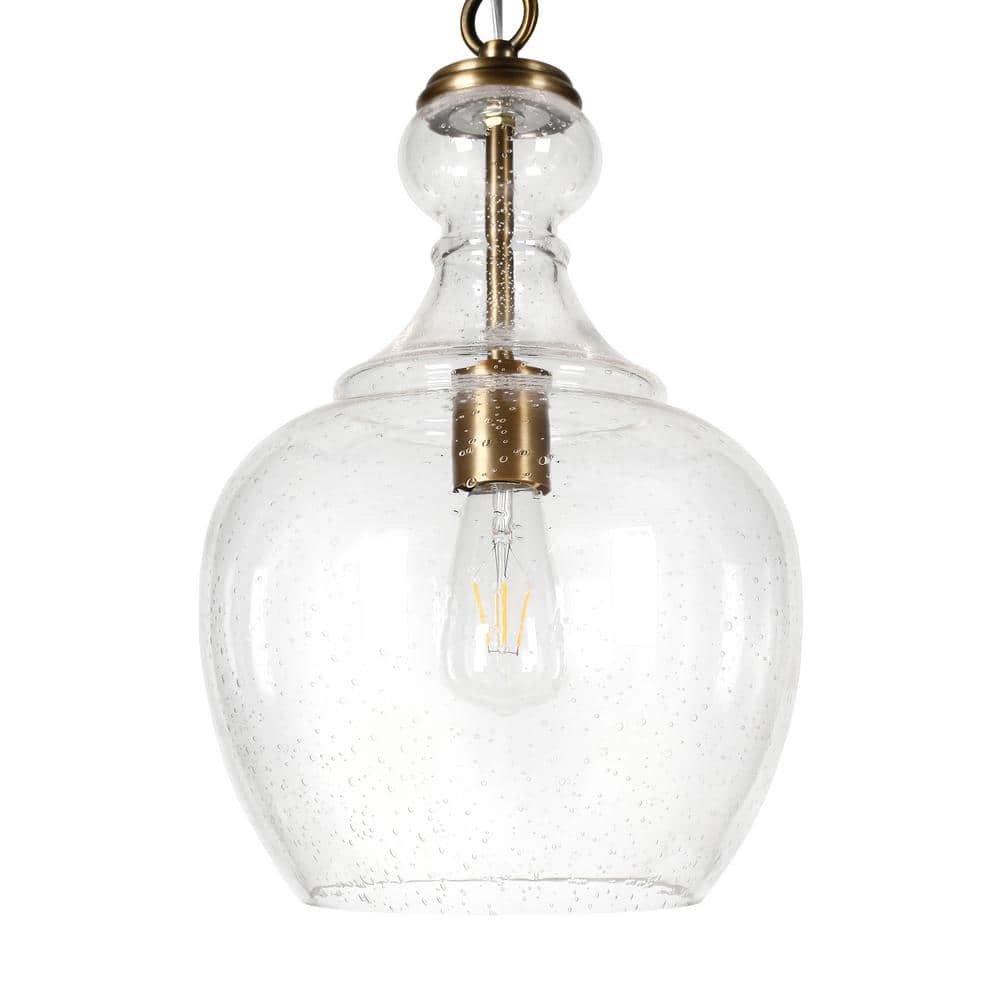 Verona 1-Light Brass Pendant with Seeded Glass Shade