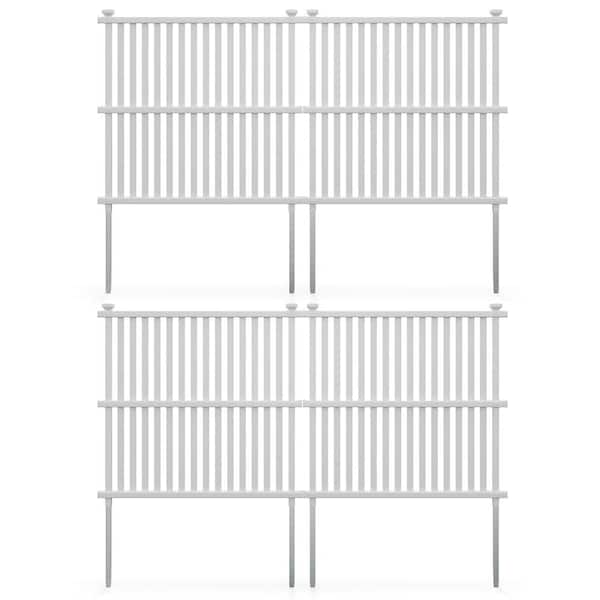 45 in. Plastic Garden Fence in White with Metal Ground Stakes Slat Spacing Sturdy(4 Panels)