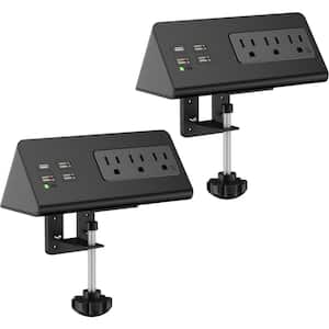 4.9 ft. Cord Desk Clamp Power Strip Surge Protector with 3-Outlets and 4-USB Fast Charging Ports in Black, (2-Pack)