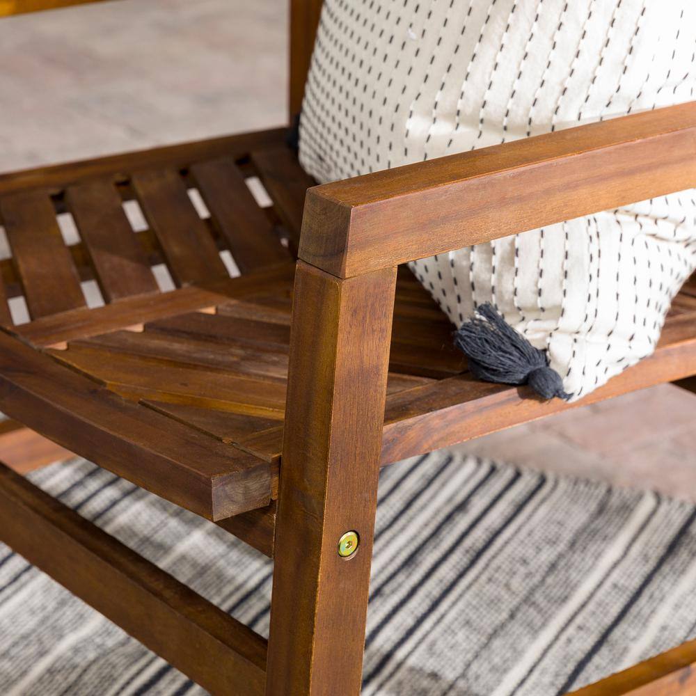 Set of 2 Brown Chevron Slatted Acacia Wood Patio Chairs