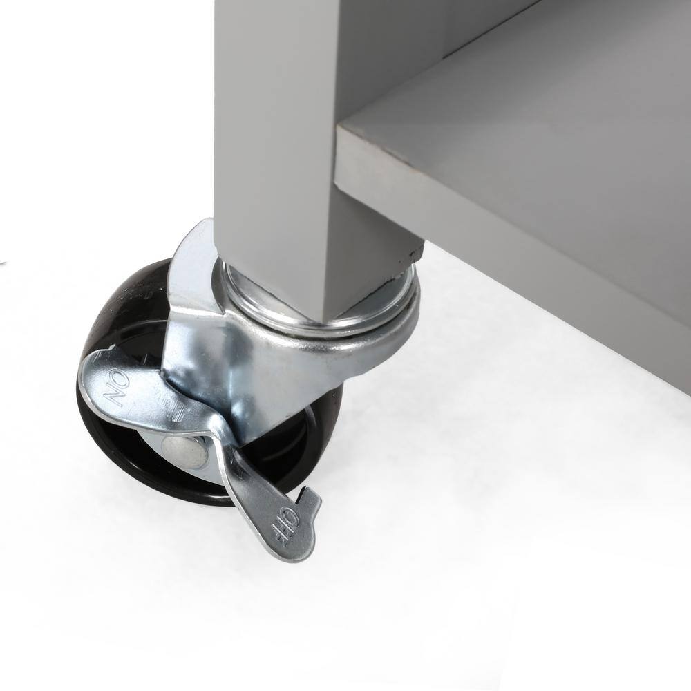 Contemporary Grey Wood Kitchen Cart with Storage and Casters