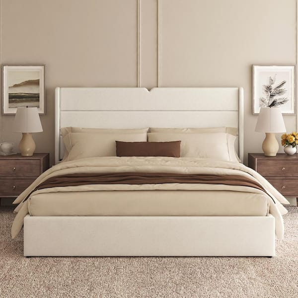 JAYDEN CREATION Roy White 84 in. W MDF and Iron Frame Lift Up Storage Upholstered Platform King Bed