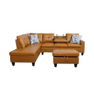 Starhome Living 25 in. W Round Arm 2-Piece Fabric 4-Seats L Shaped Sectional Sofa in Brown