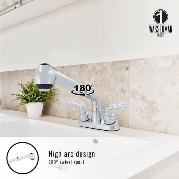 WASSERMAN FAUCETS Dual Handle Pull out Sprayer Laundry Utility Faucet with Washerless Cartridge in Chrome