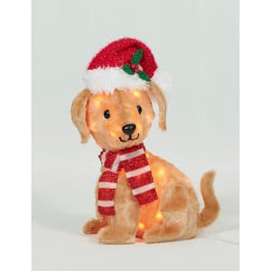 19 in. Tall Lighted Christmas Plush Tinsel Baby Labrador Yard Sculpture