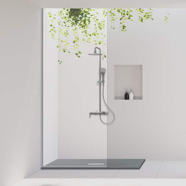 32 in. W x 60 in. L x 1.125 in. H Alcove Solid Composite Stone Shower Pan Base with Center Drain in Graphite Sand