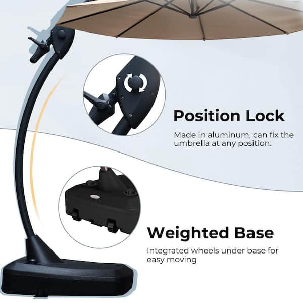 Deluxe Offset Umbrella 11 ft. Aluminum Cantilever Manual Tilt Patio Umbrella in Champagne with Base