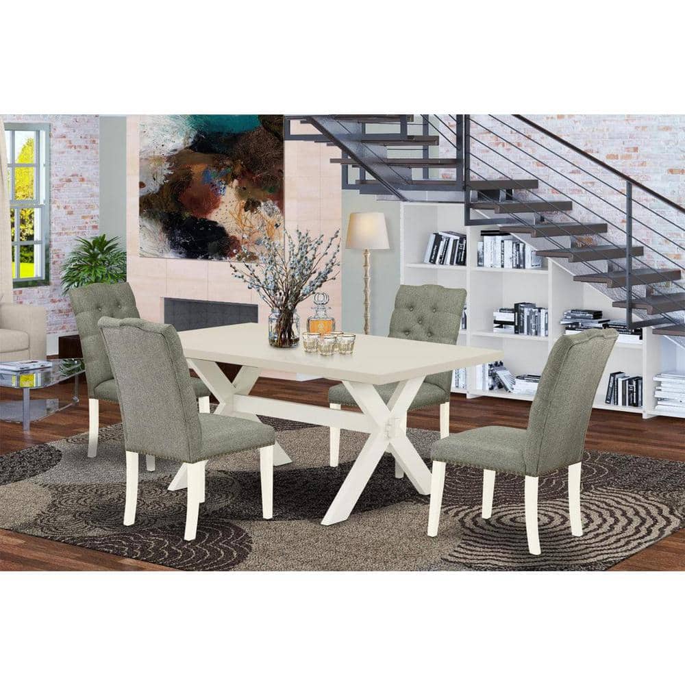 5-Piece Natural Oak Finish Solid Wood Top Dining Table with 4 Parson Chair with Lattice Back price history on PriceWatchPro
