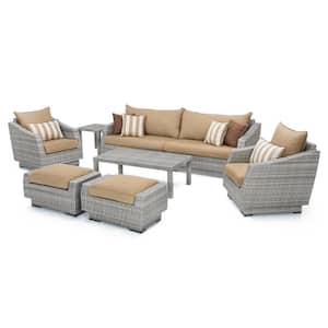 Cannes 8-Piece All-Weather Wicker Patio Sofa and Club Chair Conversation Set with Maxim Beige Cushions