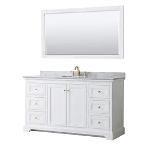 Avery 60 in. W x 22 in. D x 35 in. H Single Sink Bath Vanity in White with White Carrara Marble Top and 58 in. Mirror