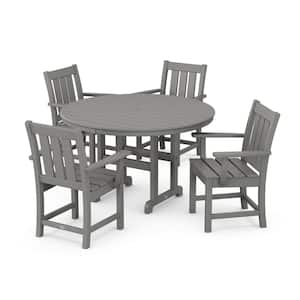 Oxford 5-Piece Farmhouse Plastic Round Outdoor Dining Set in Slate Grey