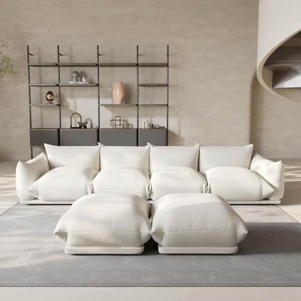 Magic Home Marenco U-shaped Couch, 131 in. Flared Arm Chenille Lawson Modular Sofa with 2 Ottomans in. Beige for Home Apartment Bar