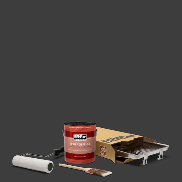 BEHR 1 gal. Black Ultra Extra Durable Flat Interior Paint and 5-Piece Wooster Set All-in-One Project Kit