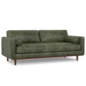 Simpli Home Morrison 72 in. Straight Arm Genuine Leather Wide