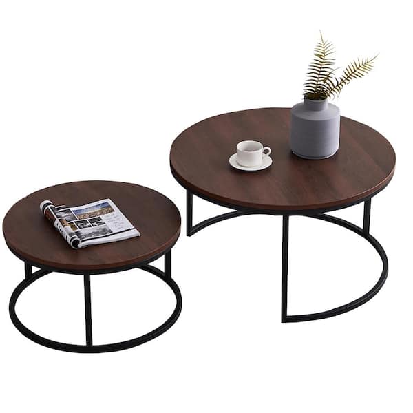 Black Round Wood Nesting Coffee Table, Small Round Lounge Table