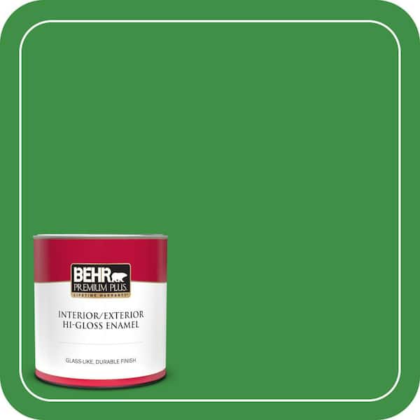 BEHR PREMIUM PLUS 1 qt. #440B-7 Par Four Green Hi-Gloss Enamel Interior/Exterior Paint & Primer