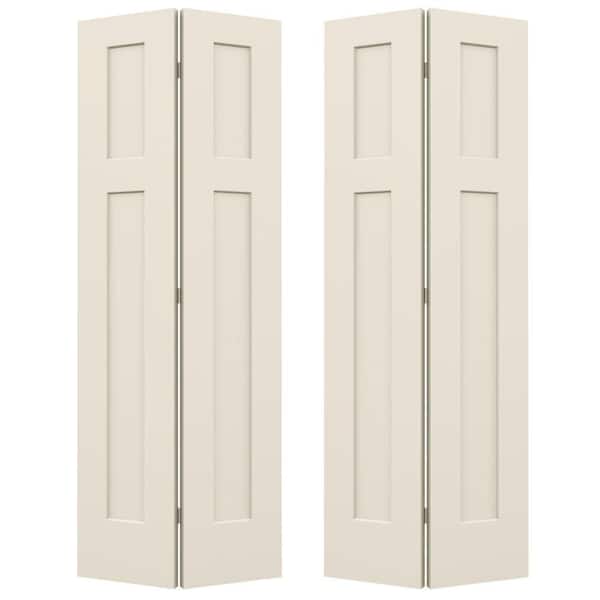 JELD-WEN 36 in. x 80 in. 3 Panel Smooth Craftsman Hollow Core Molded Interior Closet Composite Bi-Fold Double Door