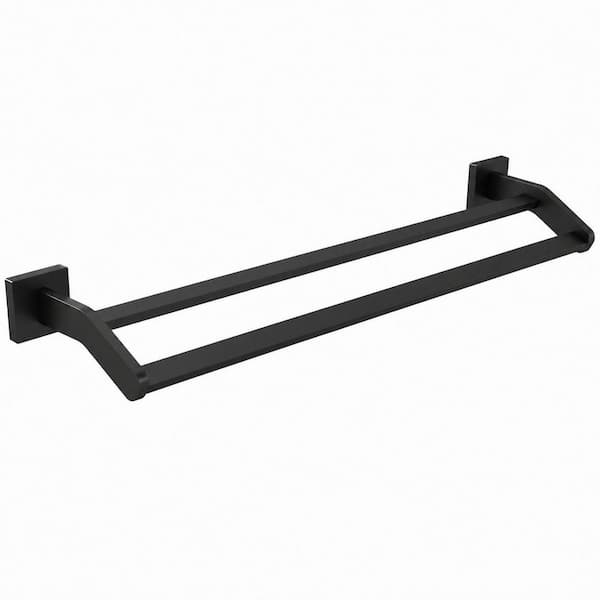 24 in. Wall-Mounted Double Towel Bar in Matte Black Stainless Steel Bathroom Towel Rack