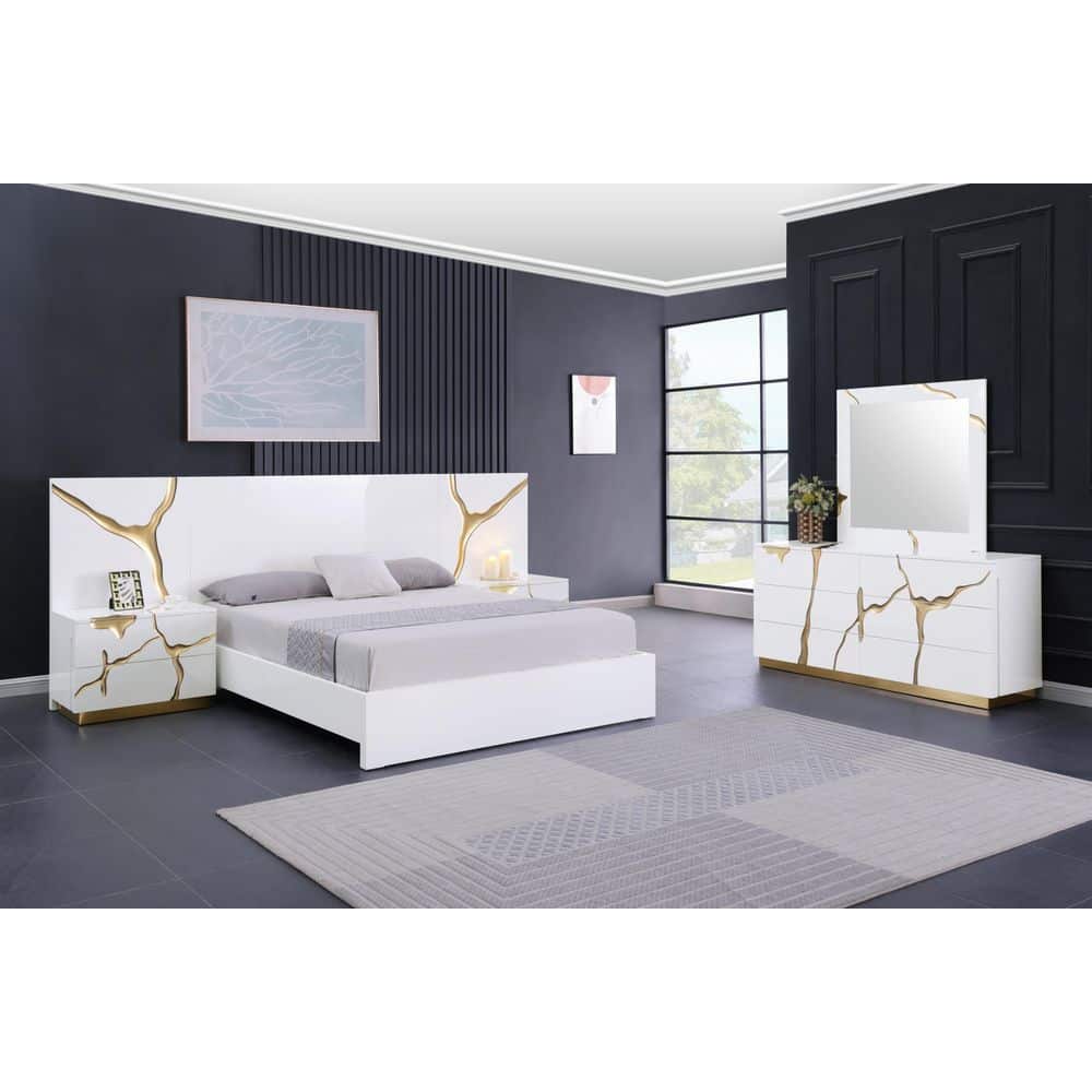 Best Master Furniture Eclipse 5-Piece King White Wood Modern High-gloss ...