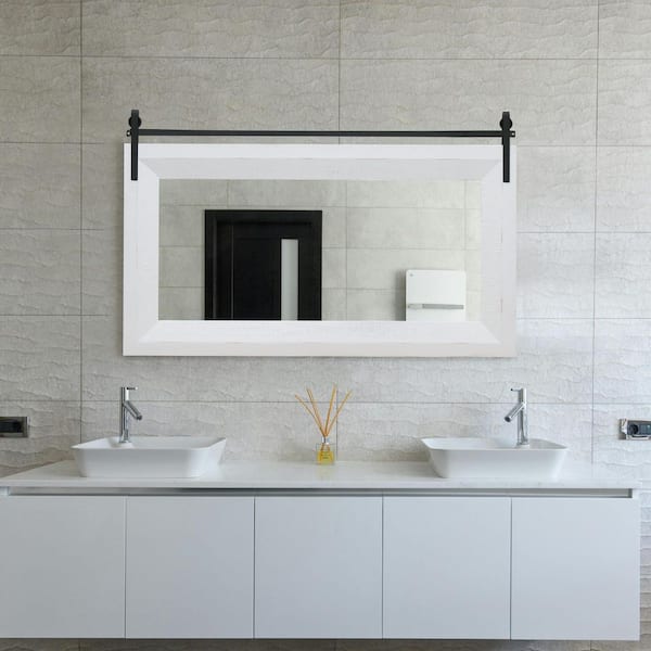 40 in. W x 25 in. H Rectangular Wood Framed Beveled Edge Wall Mount Bathroom Vanity Mirror in White