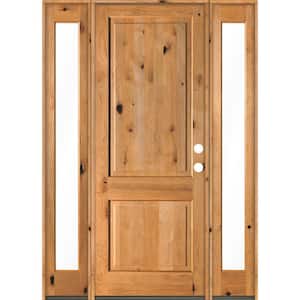 64 in. x 96 in. Rustic Knotty Alder Square Clear Stain Wood Left Hand Inswing Single Prehung Front Door/Full Sidelites