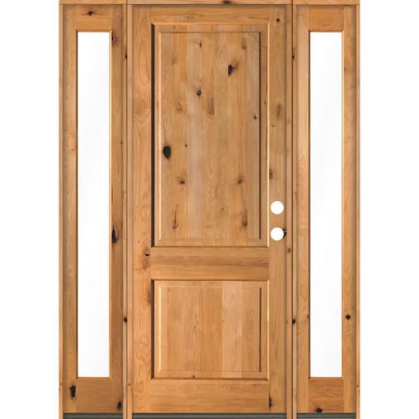 Krosswood Doors 70 in. x 96 in. Rustic Knotty Alder Square clear stain Wood Left Hand Inswing Single Prehung Front Door/Full Sidelites
