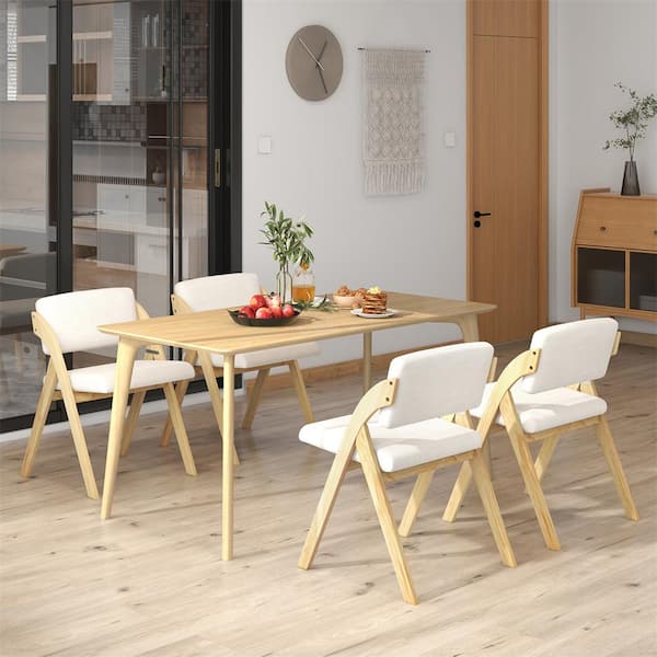 HONEY JOY Beige Portable Wooden Folding Dining Chairs with