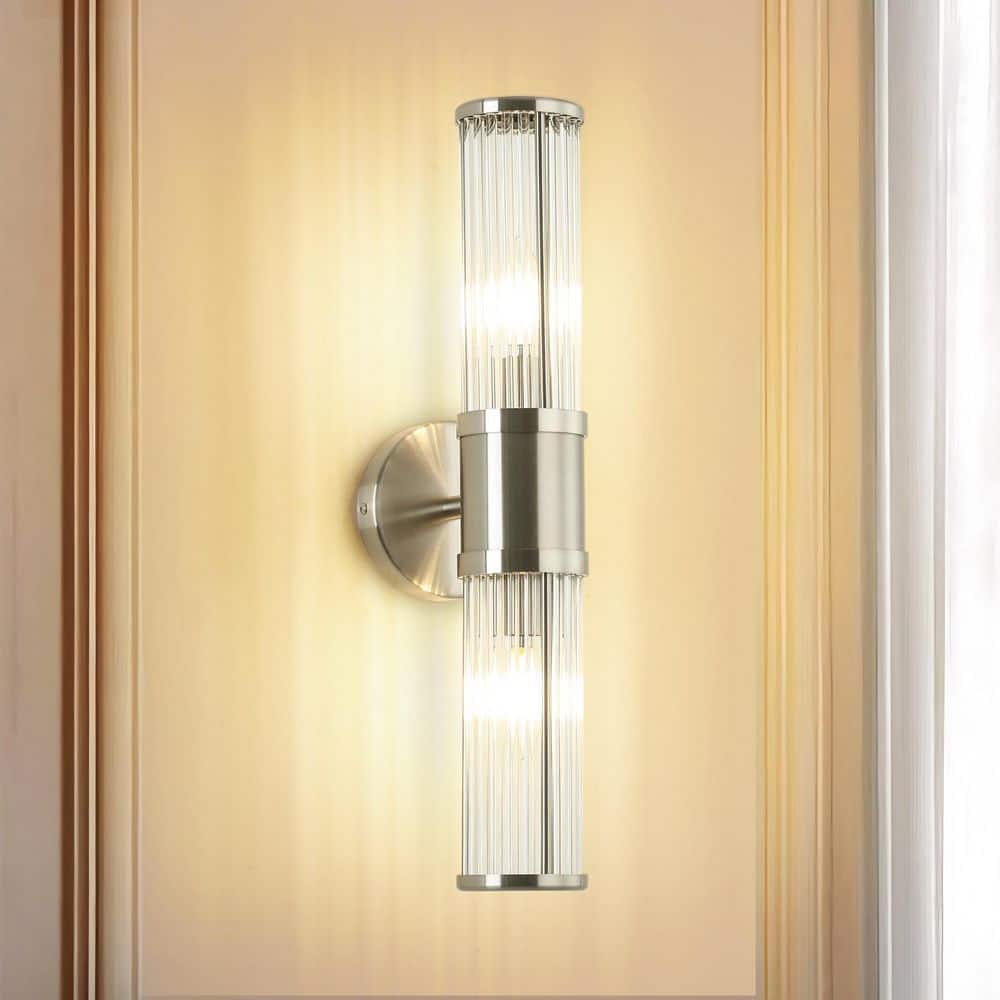 4.72 in. 2-Light Nickel Modern Industrial Vanity Light with Clear Ribbed Glass Shades price history on PriceWatchPro