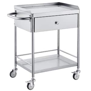 2-Layer Medical Cart Stainless Steel Utility Cart with 220 lbs. CapacityKitchen Cartwith 360° Silent Wheels and Drawer