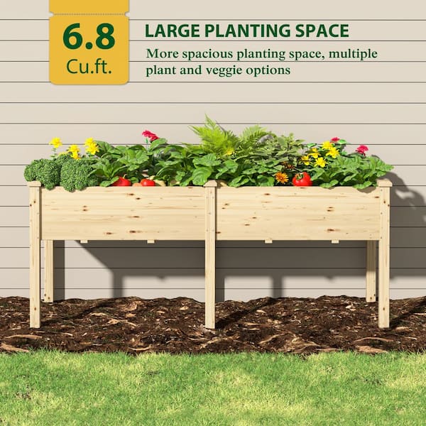 72 in. L x 24 in. W x 30 in. H Cedar Wood Raised Garden Bed Elevated Planter Box with 2-Planting Areas, Wood Color