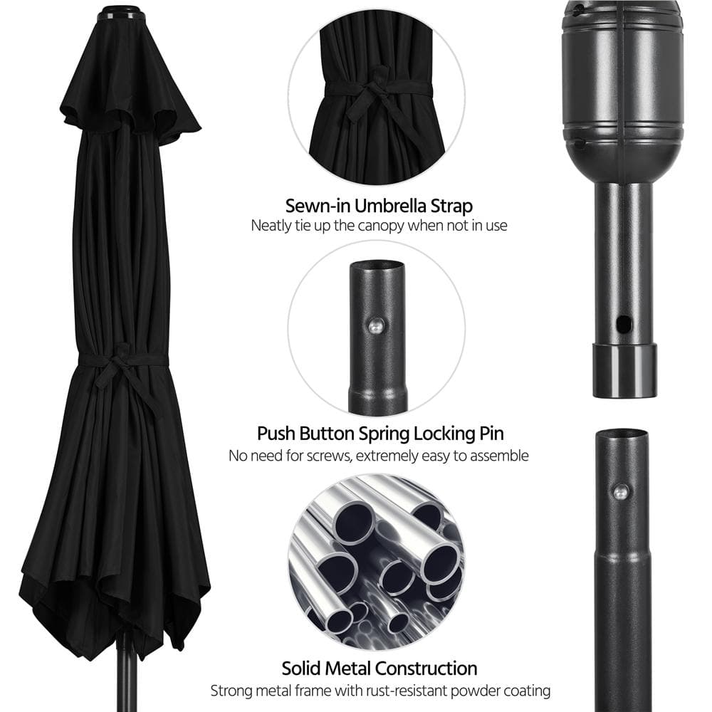 7.5 ft Black Metal Market Patio Umbrella with Crank Lift