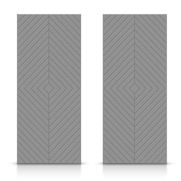 CALHOME 60 in. x 84 in. Hollow Core Light Gray Stained Composite MDF Interior Double Closet Sliding Doors