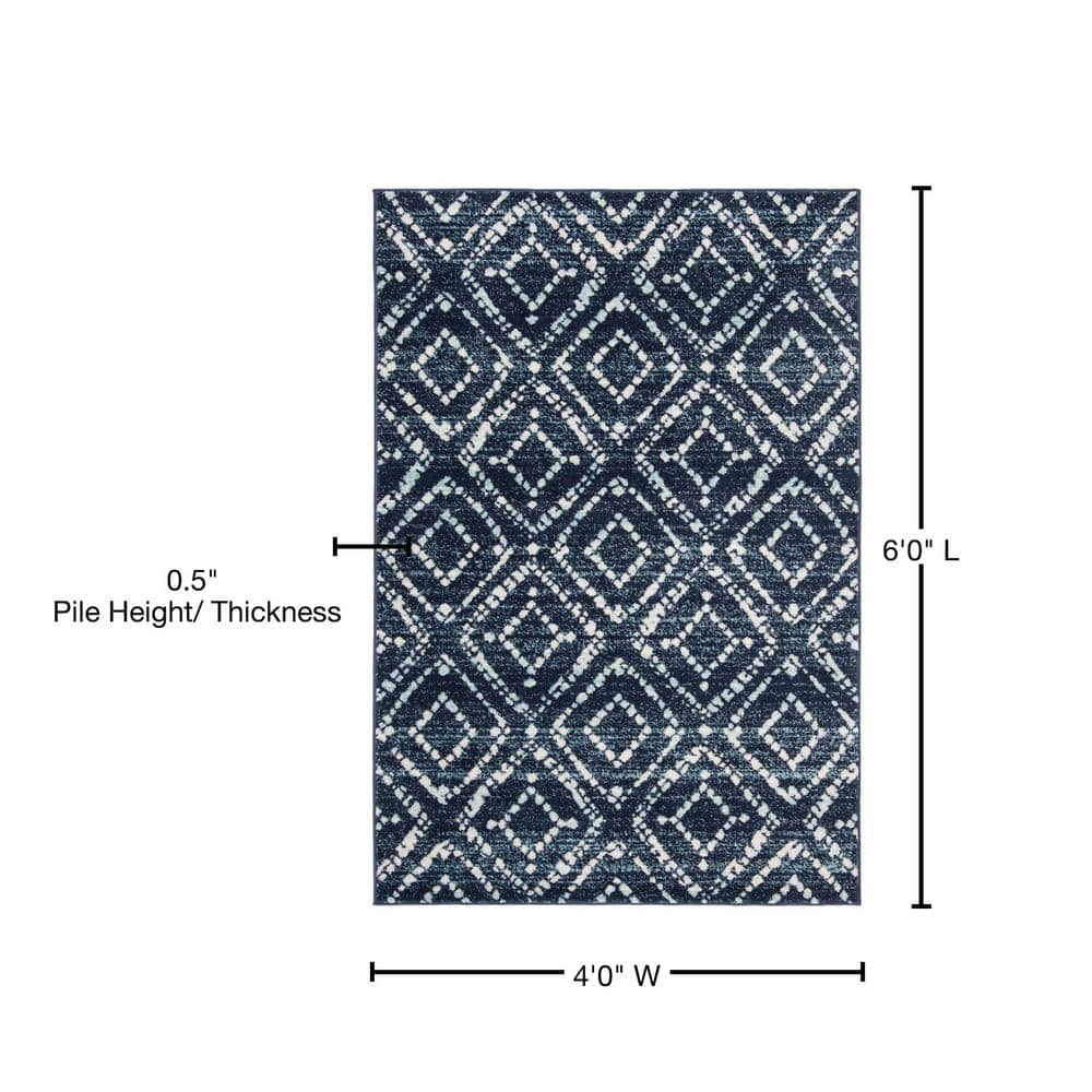 Navy and Ivory Geometric 4' x 6' Synthetic Area Rug
