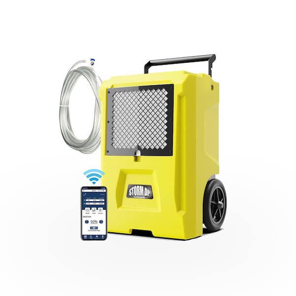 110 pt. 1,300 sq. ft. Bucketless Commercial Dehumidifier in Yellow with WiFi-Enabled Mobile Application Control and pump