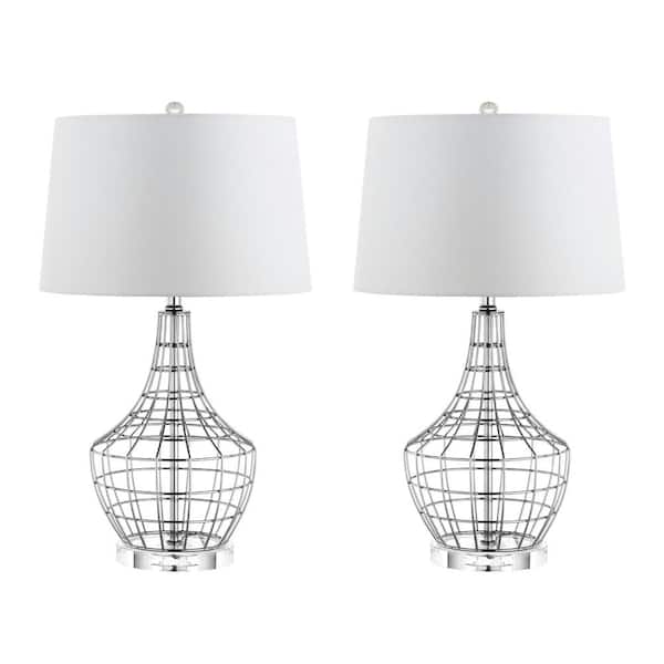SAFAVIEH Olga 28 in. Silver Metal Gourd Table Lamp with Off-White Shade (Set of 2)