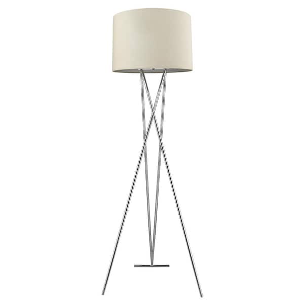 Trend Lighting Trition 68 in. 1-Light Polished Chrome Tripod Floor Lamp With Latte Linen Shade
