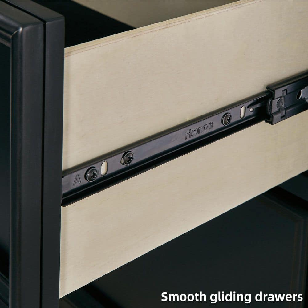 Black Hardwood 2-Drawer Nightstand with Satin Nickel Knobs