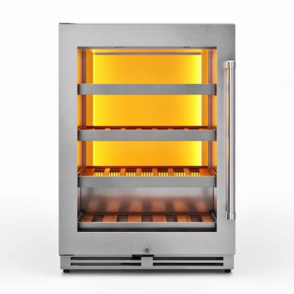 Thor Kitchen 24 in. Single Zone 45-Wine Bottles Wine Cooler in Stainless Steel with Left Swing Door and Amber LED Interior Backlight