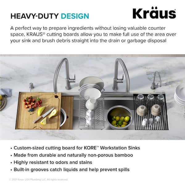 Kraus KCB-101BB Organic Solid Bamboo Cutting Board for Kitchen Sink 17.5  inch x 12 inch in Bamboo