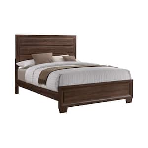 Brown Wooden Frame Queen Platform Bed with Panel Headboard and Tapered Feet