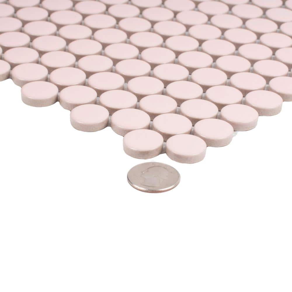 Cirkel 11.46'' x 12.4'' Glossy Pink Porcelain Penny Tile